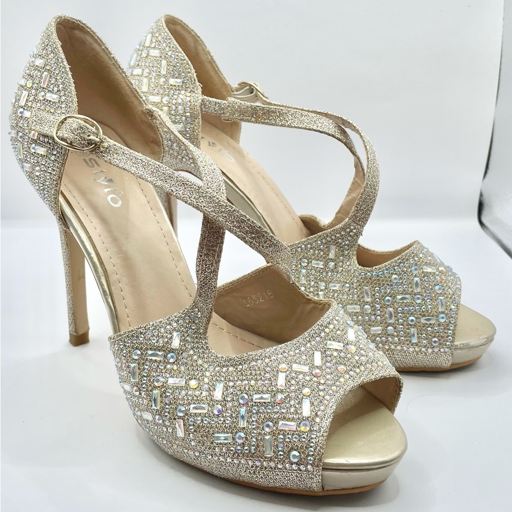 Stylo womens size 39 pakistani designer bling glitter gold sandal heel shoe glam